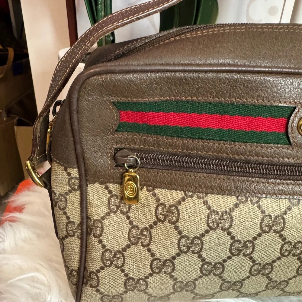 Gucci Brown Canvas and Leather Shoulder Bag with Red & Green Web - Picture 15 of 16